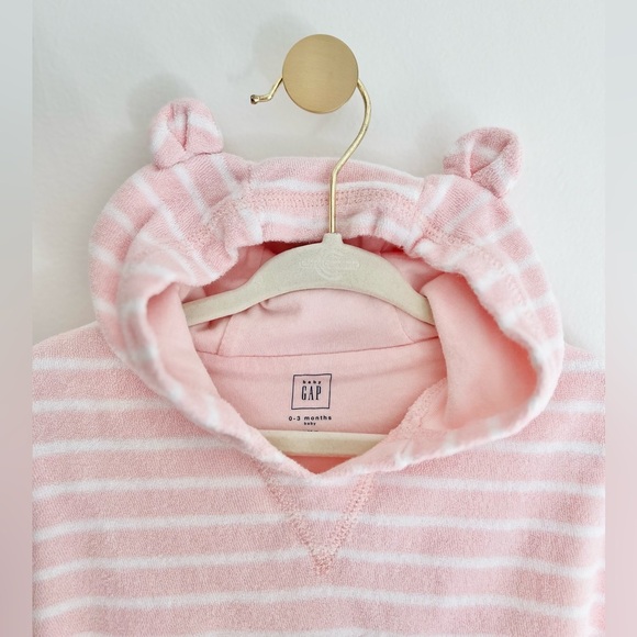 Baby GAP Pink and White Striped Hooded Terry Swim Cover Up, Size 0-3 Months - Picture 2 of 4